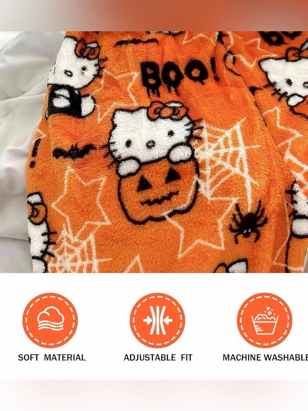 Brand New Hello Kitty Halloween Plush Pajama Pants | Orange Kids XL